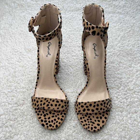 Qupid Leopard Print Open Toe Heels 6.5 - Picture 1 of 9